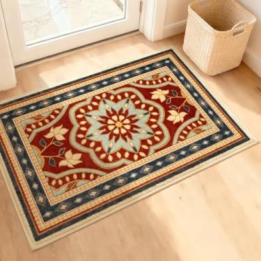 Imagem de XSYarn Tapete de entrada lavável 5 x 7,5 cm, macio boho fazenda, interior, antiderrapante, tapete para entrada, cozinha, banheiro, lavanderia, quarto, verde, floral