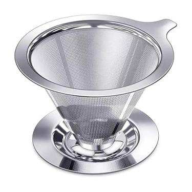 Imagem de Coador de Café Reutilizável em Aço Inoxidável, Filtro Permanente com Base, Estilo Pour Over (Inox 101)