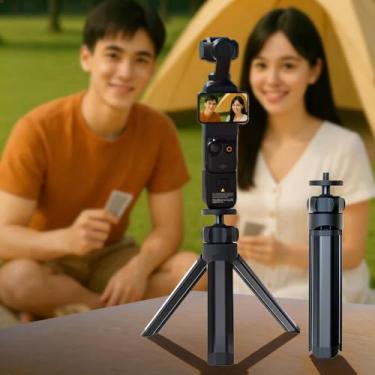 Imagem de Mini tripé extensível para câmera, bastão de selfie portátil, alça para webcam, tripé para webcam, para câmera DSLR, suporte de telefone, bastão de selfie, tripé vlog-preto