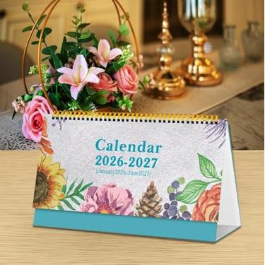 Imagem de Calendário de mesa pequeno 2026-2027, calendário de mesa com adesivos (janeiro de 2026 a junho de 2027), planejador de mesa para facilitar a organização