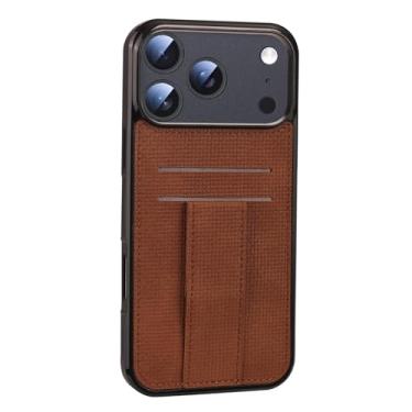 Imagem de LYJSMGZ Capa à prova de choque para iPhone 17 Pro Max/17 Pro/Air/17, compartimentos para cartão ocultos de couro, mini suporte, borda macia, latão, ar