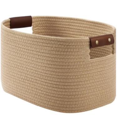Imagem de ECDYQXVU Cesta de corda de algodão, cestas de armazenamento com alça, cesta de tecido de 38 x 25 x 23 cm para prateleiras, lavanderia, toalhas, roupas, livros (juta/marrom 1 pacote)