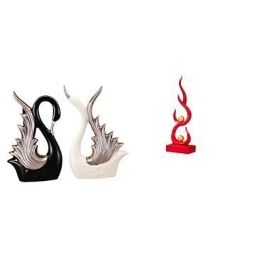 Imagem de Whtkoph Estatueta de Cisne em Resina Cerâmica em Forma de, Ornamento de Mesa, Artesanato Moderno para Estante, Lareira, Pátio, Escritório.