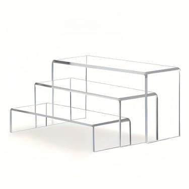 Imagem de Suporte de exibição transparente acrílico minimalista moderno de 3 peças, suporte de exibição decorativo para mesa doméstica, suporte de exibição em camadas em forma de U
