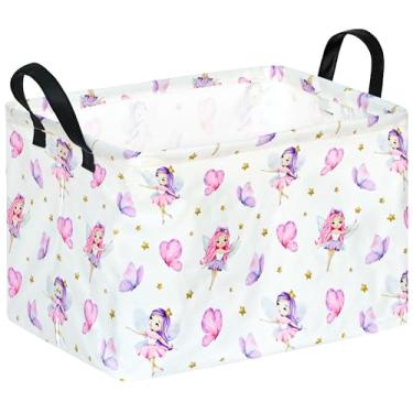 Imagem de ACMUUNI Cesta de armazenamento retangular com estampa de fadas, cesto de roupa suja com alças, caixa de armazenamento e caixotes de presente.