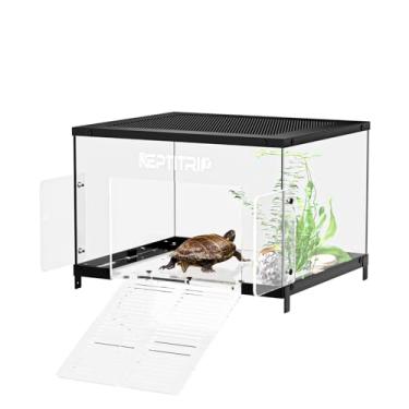 Imagem de Plataforma Turtle Basking para aquários de 25 a 33 cm de largura - Suportes e malha de aço inoxidável de última duração, rampa antiderrapante (grande)