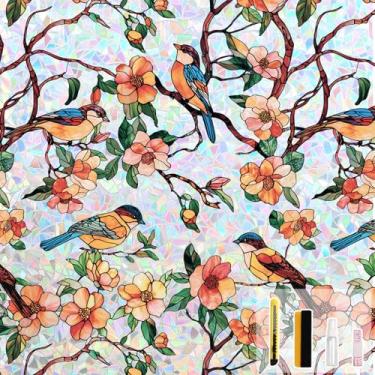 Imagem de Kromapolis Película de privacidade para janela, adesivo de vitral, adesivos florais para janelas, adesivos decorativos estáticos com bloqueio de UV, decalques coloridos com revestimento de vinil