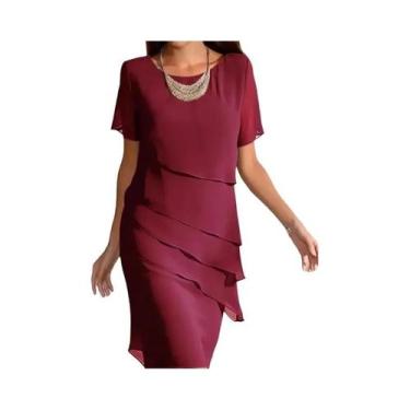 Imagem de Vestido Elegante plus Size Slim Fit Em Chiffon Com Decote Redondo E Ma