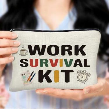 Imagem de Kit divertido de sobrevivência no trabalho, bolsa de maquiagem pequena para mulheres, bolsa de cosméticos grande bolsa de viagem bolsa de higiene portátil organizadora com zíper, presentes engraçados
