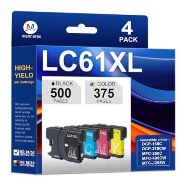 Imagem de Cartuchos de tinta de alto rendimento LC61XL, pacote com 4, compatíveis com Brother LC61BK LC61C LC61M LC61Y LC65 LC61 cartucho de tinta para uso com impressora DCP-165C MFC-J410W MFC-490CW MFC-6490CW