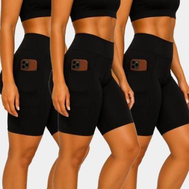 Imagem de Kit 3 Bermudas Ciclista Suplex Bolso Não Fica Transparente Cós Alto - 