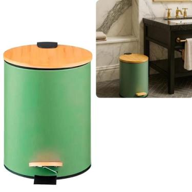 Imagem de Lixeira Com Pedal Tampa De Bambu 12 Litros Cesto De Lixo Casa Decoraçã