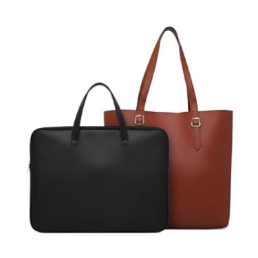 Imagem de Kit Bolsa Sacola + Pasta para Notebook 14 a 17 Polegadas com Alça, Bolsa Grande para Trabalho Estudo Viagem(Pasta Preto + Sacola Caramelo)