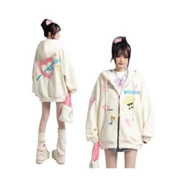 Imagem de Moletom Feminino Com Zíper E Manga Longa, Estilo Harajuku Y2K, Estampa
