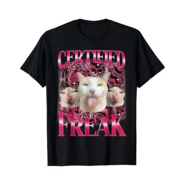 Imagem de Camiseta Engraçada Com Meme De Gato, Design Gráfico Vibrante, Manga Cu