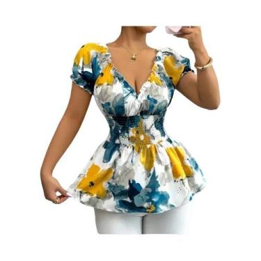 Imagem de Blusa Feminina Slim Fit Com Decote Em V E Estampa Tie Dye, Estilo De F
