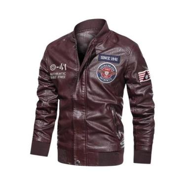 Imagem de Jaqueta De Couro Masculina Primavera Outono Com Bloco De Cores, Estilo