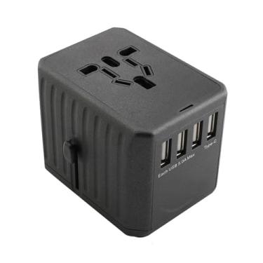 Imagem de Adaptador Universal de Viagem Conversor Elétrônico 100-250V Plug Carregador Parede com 4 Portas USB para Carregamento Celular e Notebook Conversores G