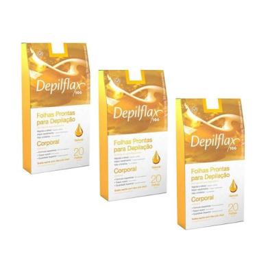 Imagem de Kit 60 Folhas Prontas Depilação Corporal Depilflax Natural 3 Caixas c/