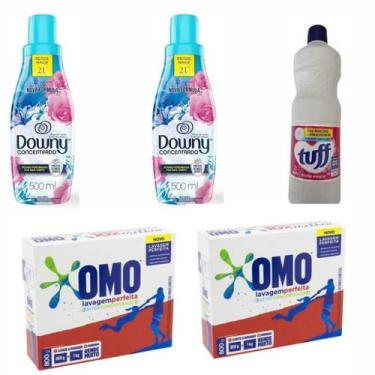Imagem de 2 Caixas de Sabão em pó omo 800g + 2 Amaciantes de roupas downy 500ml 