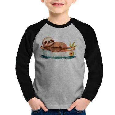 Imagem de Camiseta Raglan Infantil Ursinho Panda Relaxando Na Piscina Manga Long