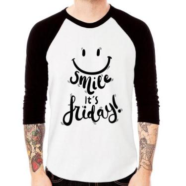 Imagem de Camiseta Raglan Smile, It's Friday! Manga 3/4 - Foca na Moda, Branco, 