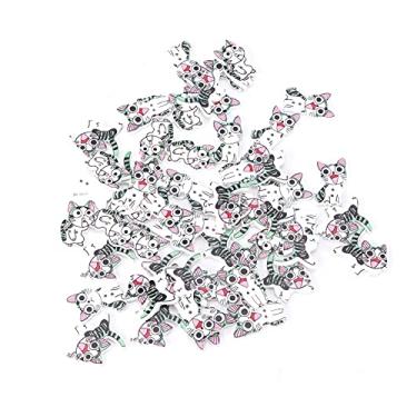 Imagem de 200 peças de botão de madeira de gato, botões de madeira multicoloridos estilo único para artesanato de costura DIY, com linha e material durável