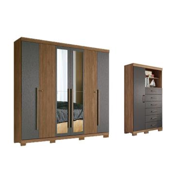 Imagem de Guarda Roupa 2 Peças (1GuardaRoupa+1Cômoda) QC355 Jatobá/Grafite - Santos Andirá