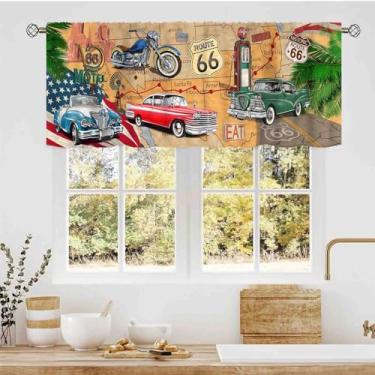 Imagem de Route 66 Road Valance, rústico vintage clássico carro motociclista motociclista country western retro homem caverna varão bolso pequeno cortinas de janela para cozinha, café, sala de estar, quarto