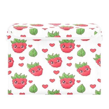 Imagem de Wassud Cestos de armazenamento dobráveis com tampas de framboesas alegres cestas organizadoras de tecido dobrável para armário, decoração sazonal de casa 40 x 30 x 30 cm