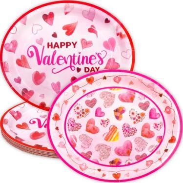 Imagem de ceiba tree Pratos ovais de papel para o dia dos namorados, 30 peças, rosa, vermelho, coração, oval, conjunto de utensílios de mesa, utensílios de mesa, artigos para festa feliz dia dos namorados