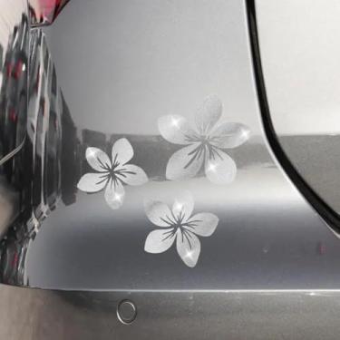 Imagem de Tuxihapp Adesivo de carro com flor cintilante, adesivo de vinil à prova d'água, adesivo autoadesivo floral para carroceria de veículo para caminhão, motocicleta, laptop, parede (prata)
