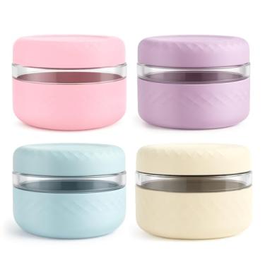 Imagem de Cafezi Pacote com 4 recipientes de vidro para almoço de 473 ml com tampas | À prova de vazamento e derramamento, livre de BPA, seguro para micro-ondas e lava-louças, pote hermético de preparação de