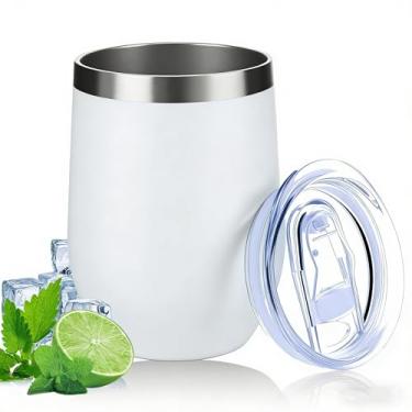 Imagem de ZRCOKYZ Copo de vinho isolado de 340 g com tampa de parede dupla a vácuo copo de vinho de aço inoxidável caneca de café copo isolado para champanhe, coquetel, cerveja (branco, 1 pacote) (branco)