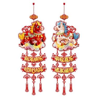 Imagem de MotiveTech 2x Enfeite de Ano Chinês para Pendurar - Ano do Cavalo - Leve e Criativo - Decoração de Parede para Porta de Entrada - Ideal para o Feriado, Style a