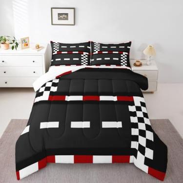 Imagem de Castle Fairy Conjunto de edredom solteiro com bandeira quadriculada para todas as estações, decoração de quarto de adolescentes, esportes radicais, enchimento interno com 1 fronha