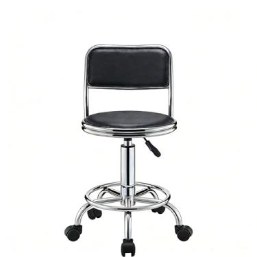 Imagem de AIROW Banqueta redonda com rodas, cadeira ajustável em altura giratória de 360°, almofada acolchoada de espuma de alta densidade para tatuagem de massagem de salão de spa