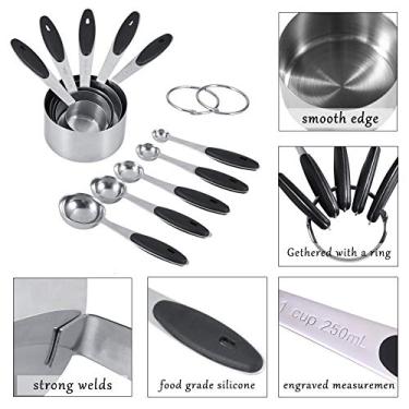Imagem de Generic 10 Peças de Colheres e Copos Medidores de Aço Inoxidável, Formato Redondo Com Alça de Silicone, Medição Precisa para Receitas Deliciosas, Conjunto Essencial de Cozinha