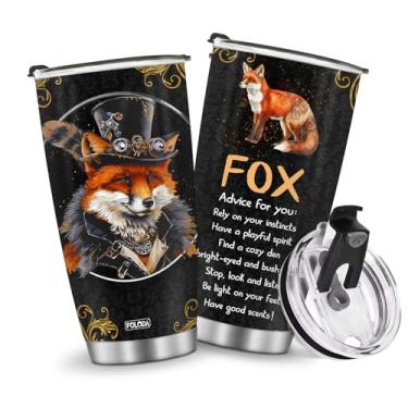 Imagem de Caneca para copos isolados para viagem, café, garrafa de água, presentes para Natal, aniversário, dia das crianças, presente de aniversário, raposa quente e fria, 590 ml, alça gelada de aço inoxidável