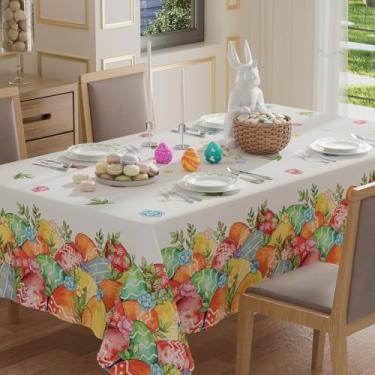 Imagem de XCHI Toalha de mesa retangular de flores com ovos e flores, toalhas de mesa laváveis para decoração de festa em casa 152 x 300 cm