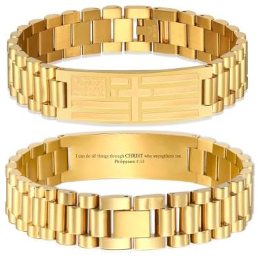 Imagem de GLEZZA Pulseiras Masculinas Com Cruz E Bandeira Americana (Filipenses 4:13) Inspiradoras Motivacionais, Versículos Bíblicos Gravados, Joias Para Presente De Dia Dos Namorados, Natal, Aniversário Pás