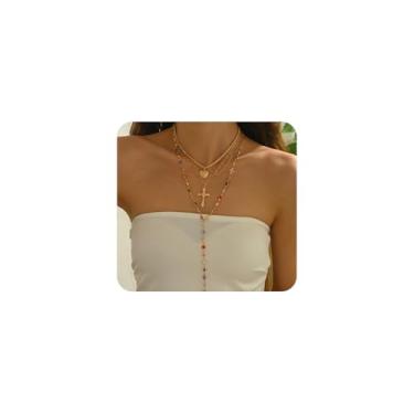 Imagem de GIGB PBDK Conjunto de colar de gargantilha de coração para mulheres, corrente de corpo colorido, colares em camadas, colar longo, com pingente de coração, presente de dia dos namorados, Large, Liga de