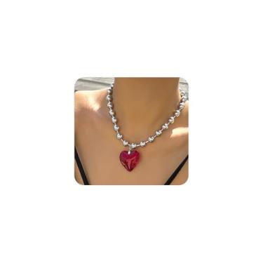 Imagem de GIGB PBDK Colares femininos grandes com contas de coração inchado, simples, ajustável, cristal, amor, gargantilha, colar de coração e estética moderna, presentes de Dia dos Namorados Y2k, Large, Metal