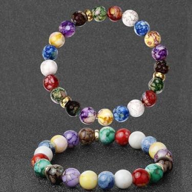 Imagem de 2 peças de pulseiras de cristais de cura para mulheres e homens, pulseiras feitas à mão com pedras preciosas naturais elásticas e contas de ioga para presente (8 mm)