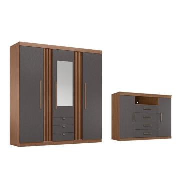 Imagem de Guarda Roupa +cômoda 2 Peças Qc315 Jatobá/grafite - Santos Andirá