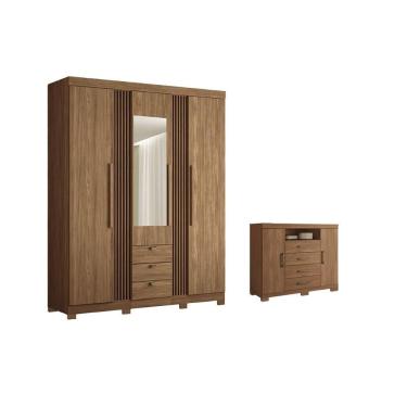 Imagem de Kit Guarda Solteiro e Closet +1cômoda 51310 3 Portas de Bater 3 Gavetas MDP com Espelho...