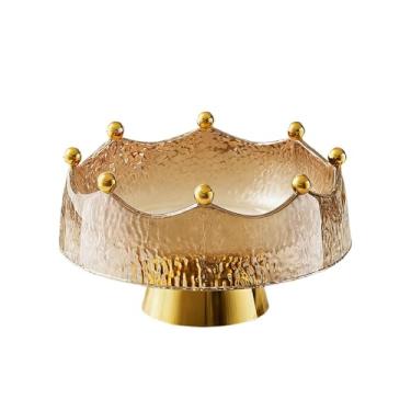 Imagem de Fenteer Fruteira com Pé, Prato para Frutas, Moderna, Leve e Versátil, Bandeja de Armazenamento Doméstico para Aniversário e Casamento, Marrom E Dourado