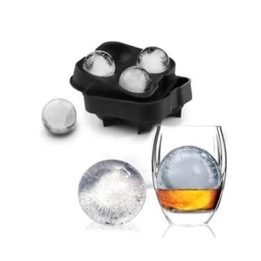 Imagem de Forma De Gelo Redonda 4 Esferas Em Silicone Preto/Azul Resistente(AZUL)