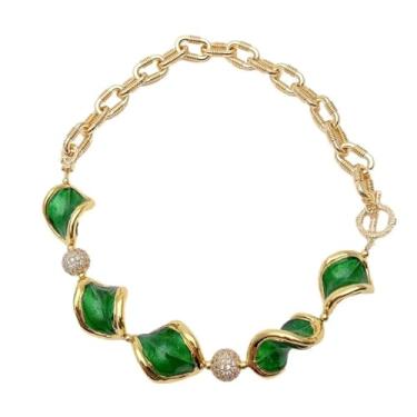 Imagem de SQGGMOAUSC Colar gargantilha de murano verde 20 x 28 mm com borda banhada a ouro