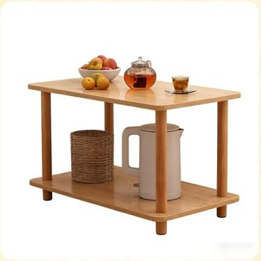 Imagem de Mesa Lateral de Canto para Sofá - Mesa de Apoio com Duas Prateleiras, Aparador de Jantar e Sala de Estar, Prática para Ambientes Domésticos (Cor da madeira 60 * 30cm)